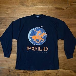 Vintage Polo Ralph Lauren Bootleg Long Sleeve Navy Blue Pony T-Shirt Men’s 2XL